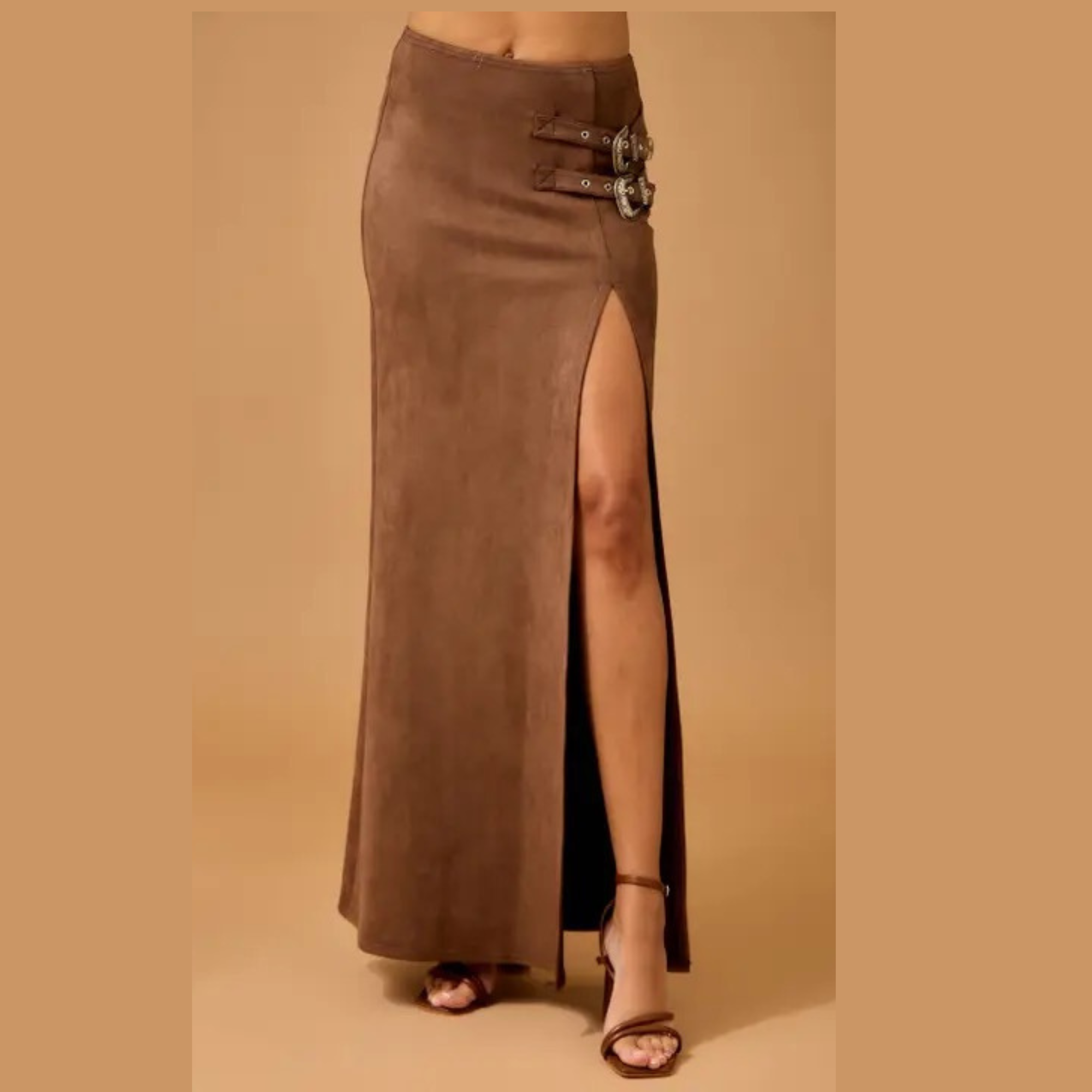 Brown Mesa Slit Skirt