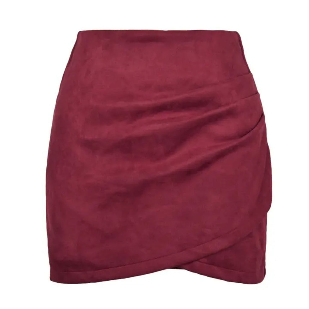 Dusty Wine Pleated Suede Skirt